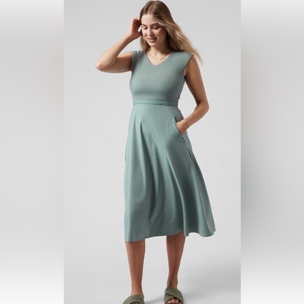 Sleeveless V-Neck Midi Dress in Sage Green - Picture 1 of 10